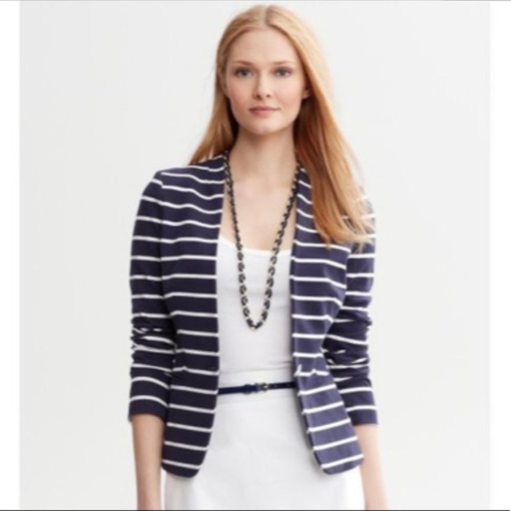 Banana Republic Navy and White Striped Blazer